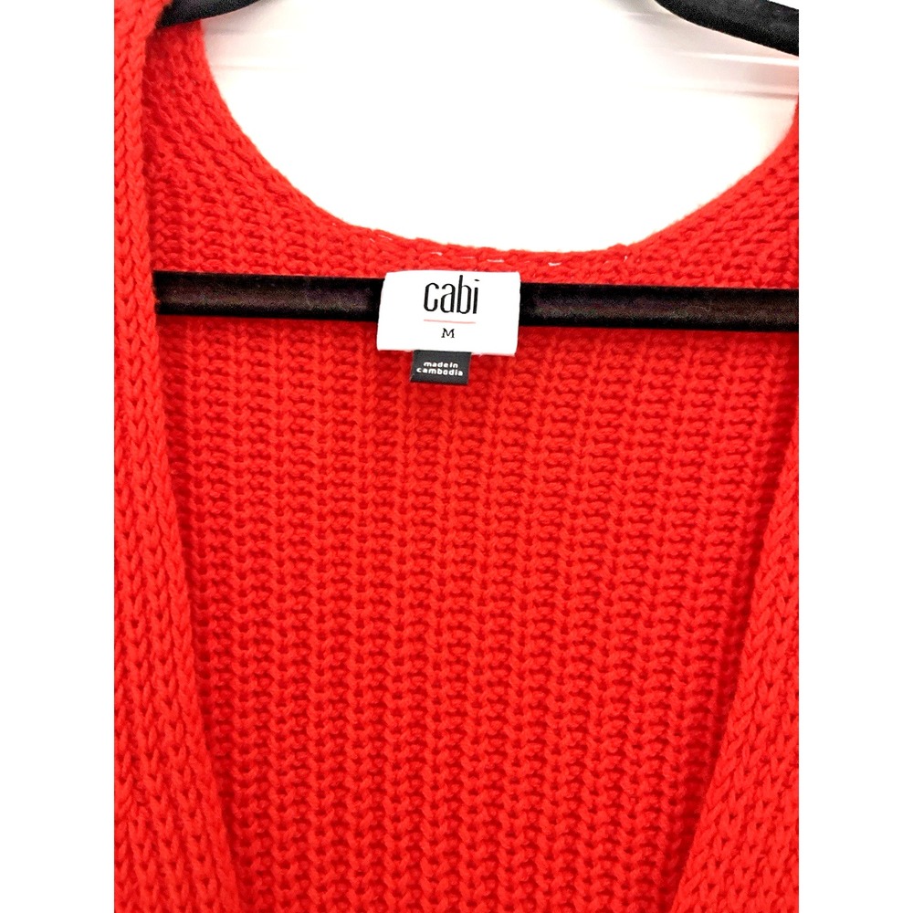 Cabi Women M Orange Red Chunky Knit V Neck Sweater Vest Pullover Fall Layering - Picture 3 of 5